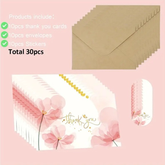 NEW 20 Thank You Poly Mailers, 10 Stickers & 10 4x6 Thank You Cards w/Envelopes - Picture 2 of 4